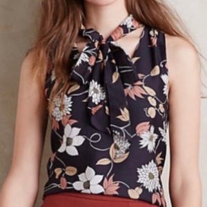Anthropologie floral neck tie tank